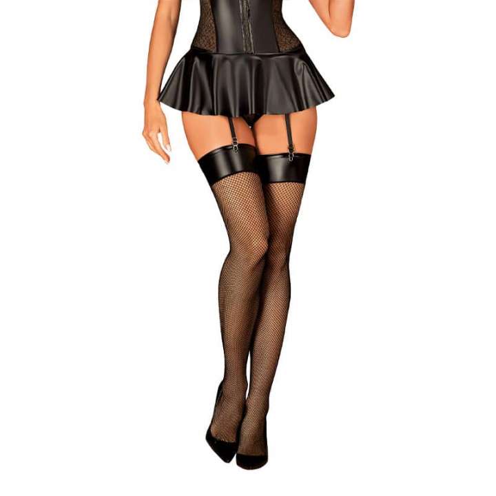 Priser på Obsessive Darkessia Wetlook Fishnet Strømper - S/M