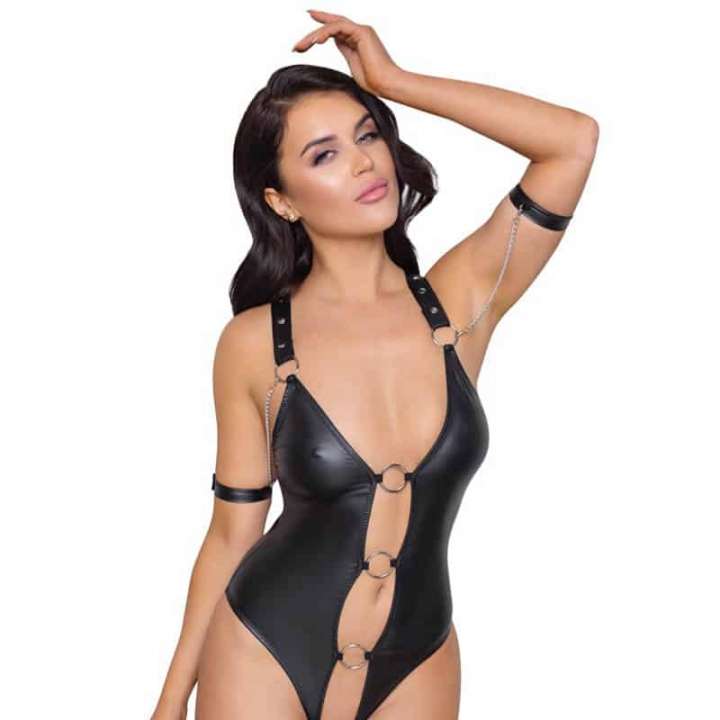 Priser på Cottelli Bondage Liva Bundløs Bodystocking Wetlook - XL