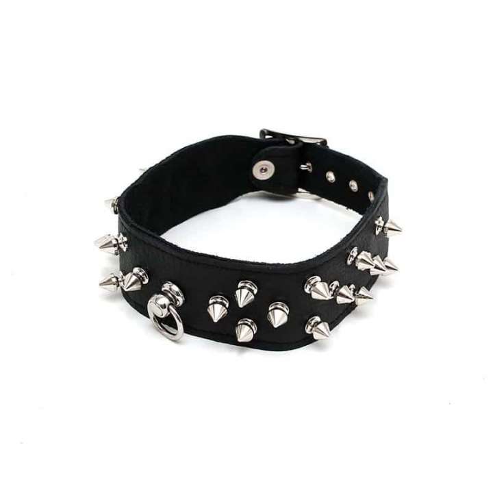 Priser på RIMBA Bondage Play Læder Halsbånd med Spikes - M/L