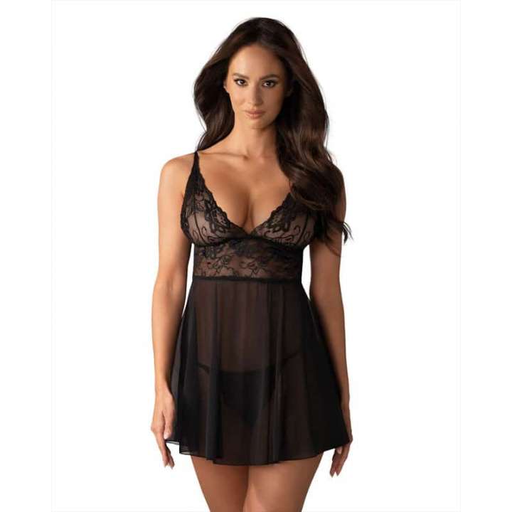 Priser på Obsessive Idillia Babydoll og G-Streng Sort - S/M