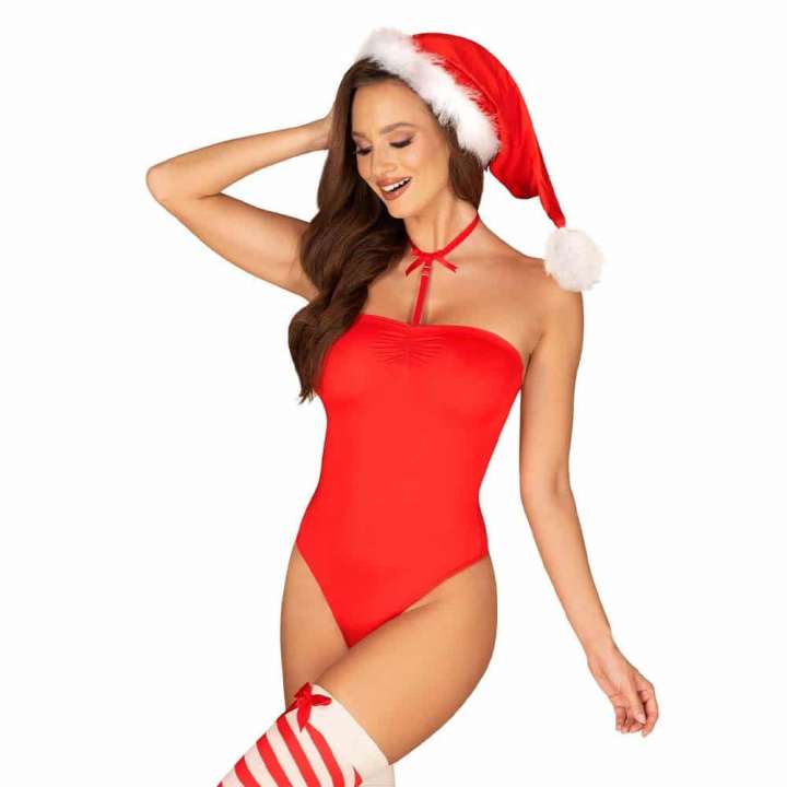 Priser på Obsessive Kissmas Bodystocking Sæt Rød - L/XL