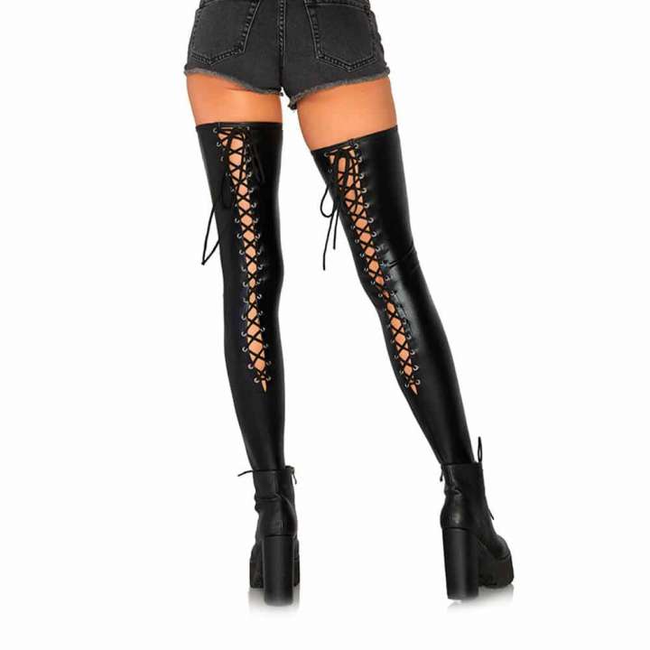 Priser på Leg Avenue Valencia Wetlook Selvsiddende Strømper Sort - S/M