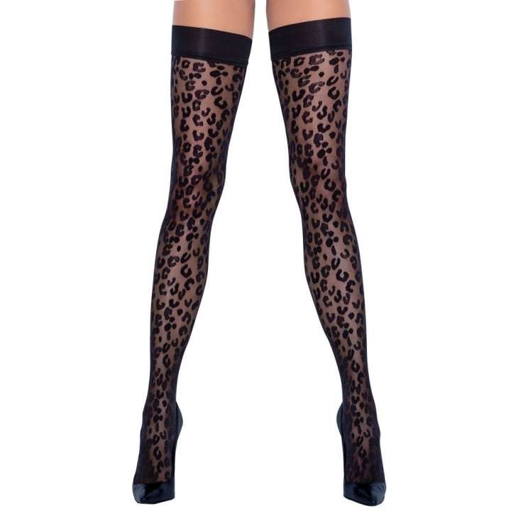 Priser på Cottelli Colection Selvsiddende Strømper med Leopard Mønster-L